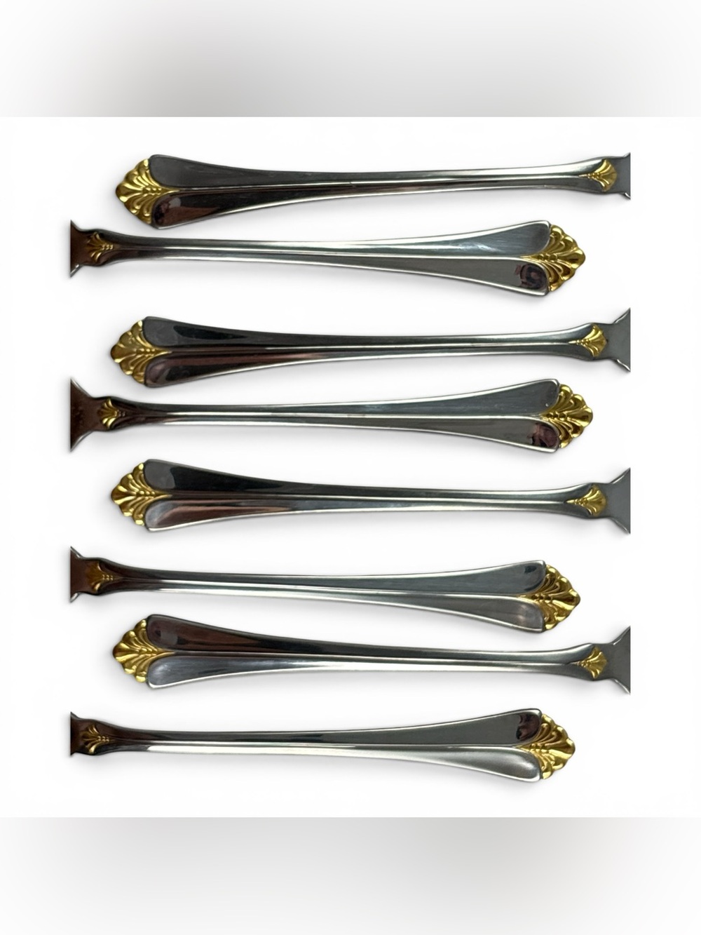 Vintage Towle 18/8 Santa Barbara Gold Stainless Set of 8 Dinner Soup Spoons - Picture 2 of 4